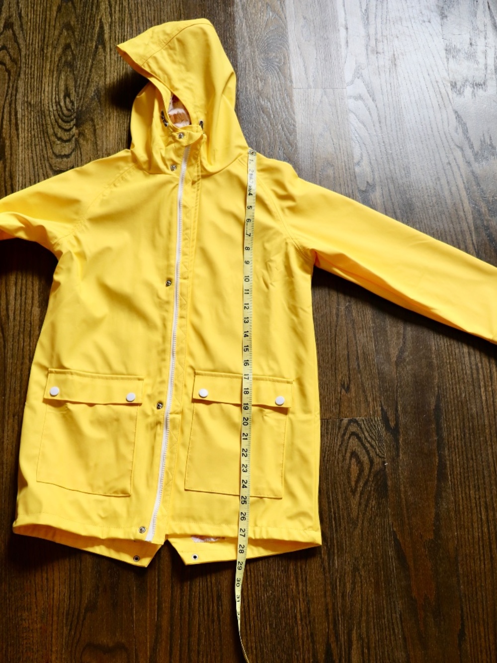 Girls Yellow Waterproof Hooded Raincoat w/ Pink Floral Lining SZ 11/12 Coraline - Picture 12 of 13